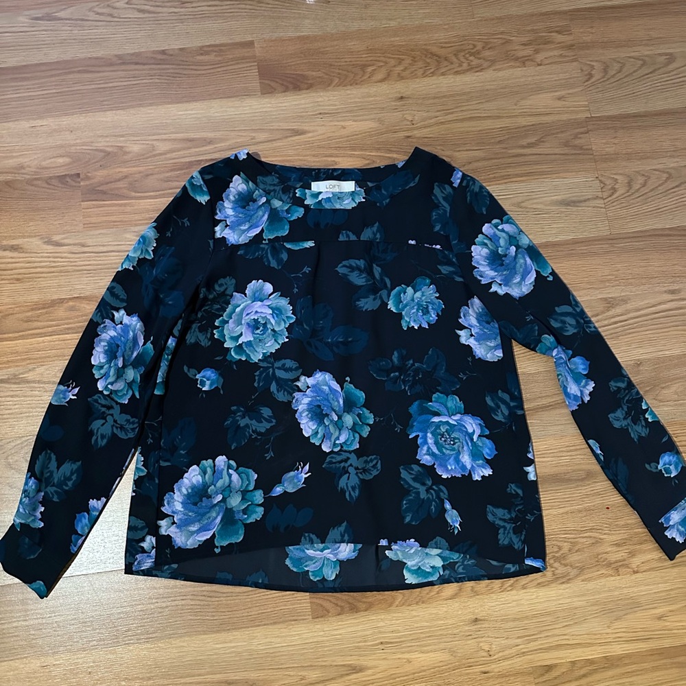LOFT Black and Blue Floral Blouse